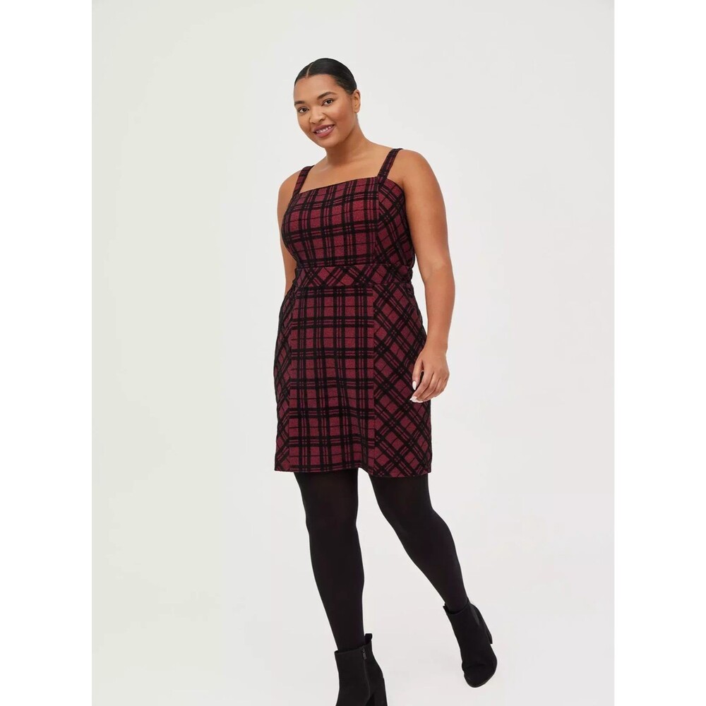 Torrid Size 3 Jumper Overall Dress Red Black Plaid Double Knit Goth Grunge 3X 22